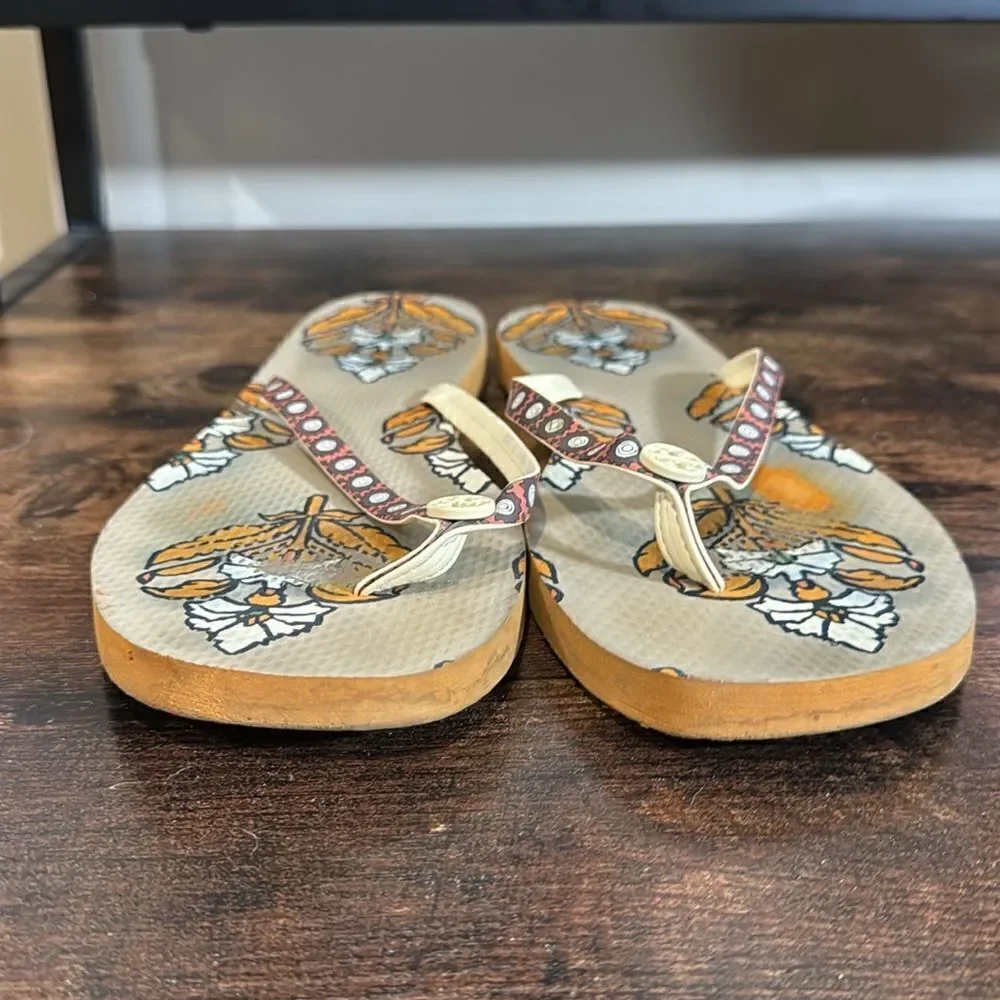 Tory Burch Brown Patterned Flip‎ Flops size 11